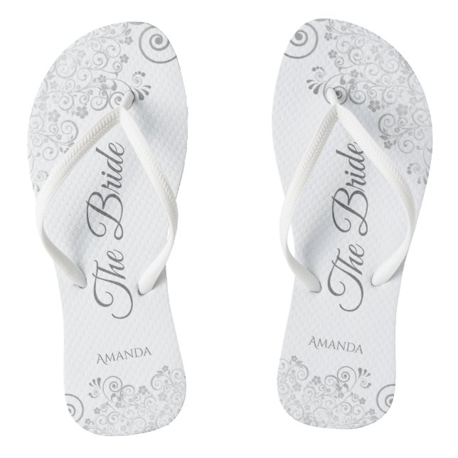 Chanclas Lugar plateado en blanco elegante El Boda de novia (Plantilla)