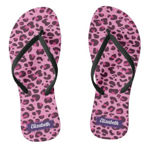 Chanclas Lugares elegantes de leopardo rosa con nombre