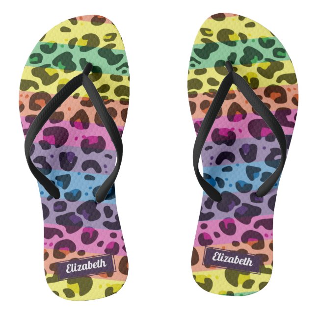 Chanclas Lugares modernos de leopardo del arco iris con nom (Plantilla)