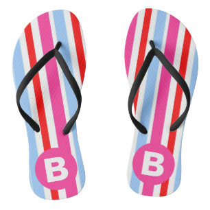 Chanclas Luminosas rayas de caramelo rosa y azul con monogr