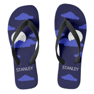 Chanclas Luna llena sonriente con nubes: azul oscuro