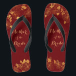 Chanclas Madre de la novia Borgoña Oscura y Foliage de Oro<br><div class="desc">Esta preciosa Madre de la Novia Borgoña Oscura y las chancletas doradas de follaje tienen un oscuro fondo burdeos adornado con un intrincado patrón dorado de vegetación floral y una tipografía moderna de personalizable. La combinación de los ricos burdeos y el oro brillante crean una estética elegante y lujosa. Es...</div>