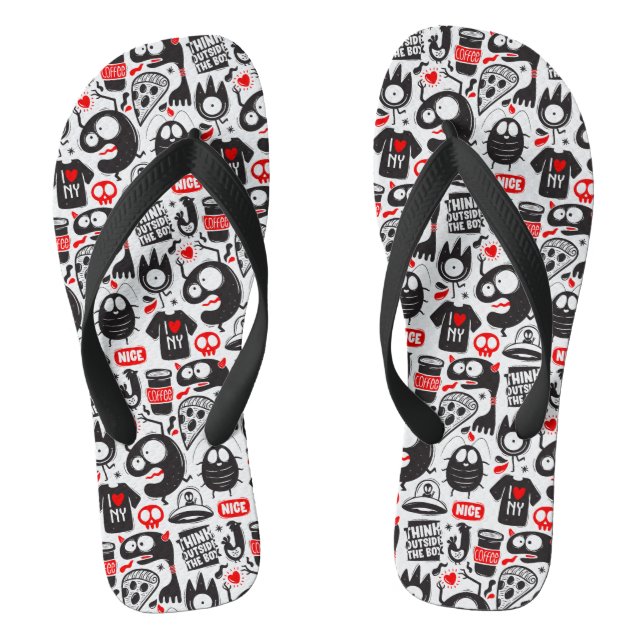 Chanclas Magnífico doodle negro y rojo (Plantilla)
