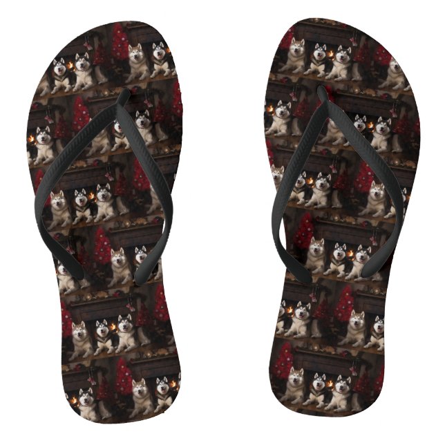 Chanclas Malamute de Alaska junto a la chimenea Navidad (Plantilla)