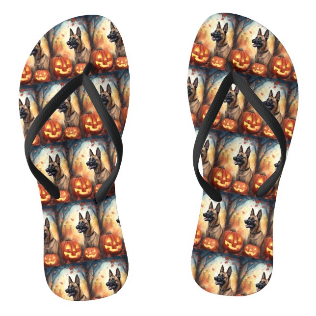 Chanclas Malinoi belga de Halloween con calabazas temerosas (Plantilla)