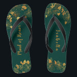 Chanclas Manada de honor verde esmeralda y oliage de oro<br><div class="desc">Estos magníficos rollitos de filete de color verde esmeralda y dorado presentan un patrón follaje dorado y una tipografía moderna sobre un eterno fondo verde oscuro. Es un hermoso regalo para tu fiesta de novias. Vea la colección en esta página para encontrar elementos coincidentes. ♥ con su información. (H) Si...</div>
