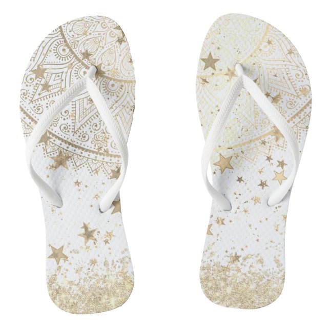 Chanclas Mandala encantadora con estrellas de oro en blanco (Plantilla)