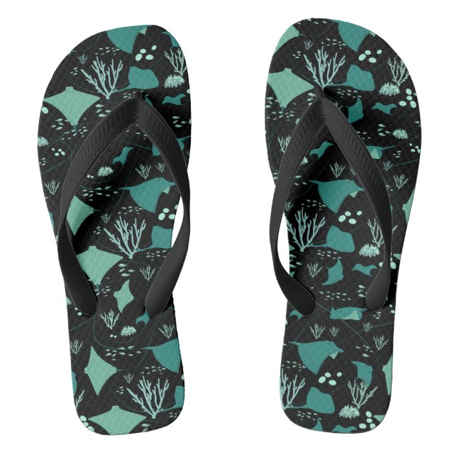 Chanclas Mantarrayas azules y negras y estampado de arrecif (Plantilla)
