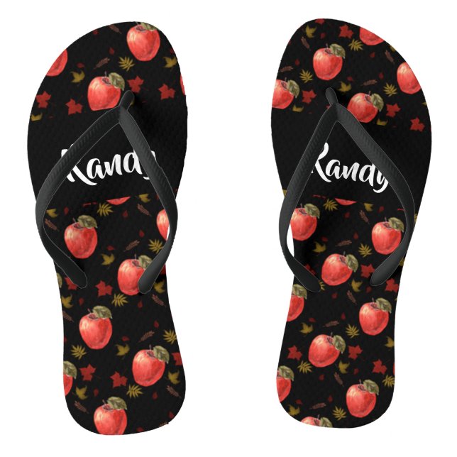 Chanclas Manzanas rojas y hojas en negro (Plantilla)