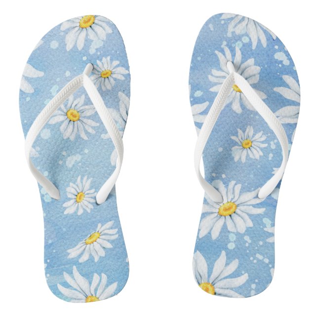 Chanclas margarita blanca de verano en azul (Plantilla)