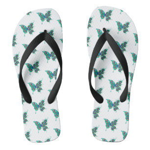 Chanclas Mariposa con plumas de pavo real verde
