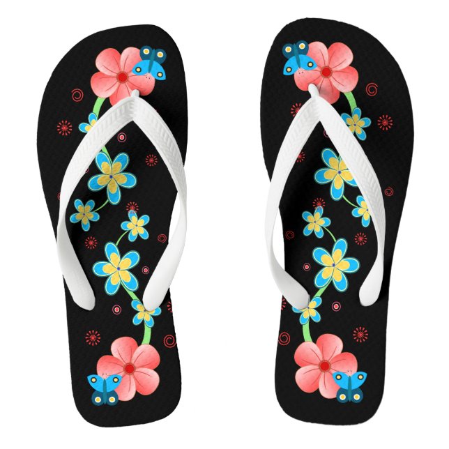 Chanclas Mariposa en Flores Rosa y Azul Flip Flops (Plantilla)