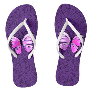 Chanclas Mariposa Rosa Y Rosas Flip Flops