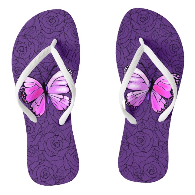Chanclas Mariposa Rosa Y Rosas Flip Flops (Plantilla)