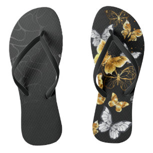Chanclas Mariposas doradas y blancas