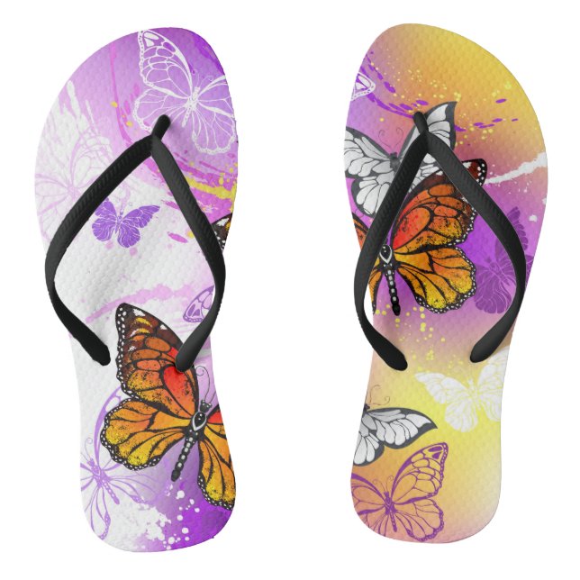 Chanclas Mariposas monarcas en fondo morado (Plantilla)
