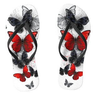 Chanclas Mariposas Morfo Negras y Rojas Volando