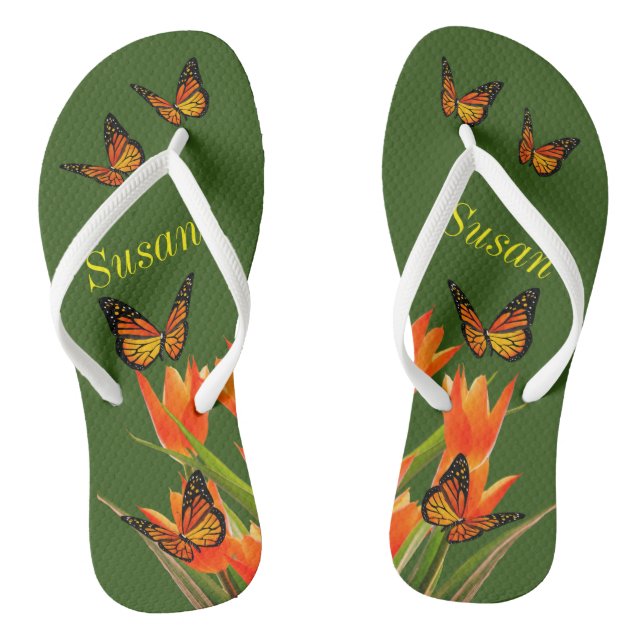 Chanclas Mariposas verdes del bosque Par de Flip Flops (Plantilla)