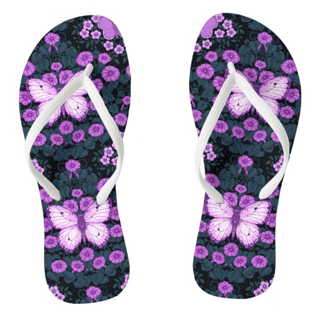 Chanclas Mariposas y simetría floral, violeta y azul (Plantilla)
