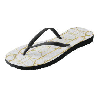 Chanclas Mármol blanco y patrón geométrico de oro