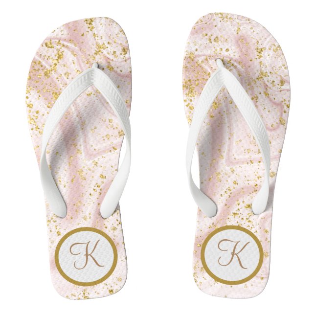 Chanclas Mármol rosa blanco con remolino de brillo dorado M (Plantilla)