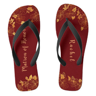 Chanclas Matrón de honor Dark Burgundy Gold Foliage Pattern