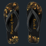 Chanclas Matrón de Honor Patrón de Foliage de Oro Negro de<br><div class="desc">Esta espléndida matrona de flechas de honor de motivos negros y dorados ostenta una lujosa paleta dorada y negra, con un impresionante patrón dorado floral y una tipografía moderna sobre un fondo negro, que exuberan elegancia y sofisticación. Es un hermoso regalo para tu fiesta de novias. Vea la colección en...</div>