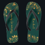 Chanclas Matrón de honor verde esmeralda y oliage de oro<br><div class="desc">Estas espléndidas matronas de follaje dorado y verde esmeralda de rocas de honor presentan un patrón follaje dorado y una tipografía moderna sobre un eterno fondo verde oscuro. Es un hermoso regalo para tu fiesta de novias. Vea la colección en esta página para encontrar elementos coincidentes. ♥ con su información....</div>
