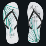Chanclas Mejor Día de Boda de Playa Personalizada<br><div class="desc">Hojas de palma acuarelas,  escritura manuscrita moderna para el texto del "mejor día de la historia",  estas chancletas son divertidas y funcionales. Amplíe su aprecio manteniendo sus pies vestidos y felices.</div>