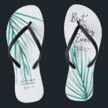 Chanclas Mejor Día de Boda de Playa Personalizada<br><div class="desc">Hojas de palma acuarelas,  escritura manuscrita moderna para el texto del "mejor día de la historia",  estas chancletas son divertidas y funcionales. Amplíe su aprecio manteniendo sus pies vestidos y felices.</div>