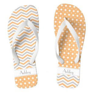 Chanclas Melocotón moderno, chevron gris, blanco y punto de