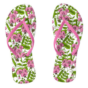 Chanclas Melocotones y abejorros, rosa, verde y blanco