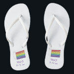 Chanclas Mes del orgullo gay por pastel de Boda arcoiris LG<br><div class="desc">Las sandalias de giro cuentan con un ilustracion de marca original de una rebanada de torta boda arco iris. Simplemente personaliza con tus nombres para un favor de boda divertido! Este diseño también está disponible en otros productos. ¿No ves lo que estás buscando? Contacte con Rebecca para que tenga algo...</div>