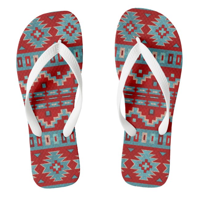 Chanclas Mesas del Suroeste Turquesa y Rojo (Plantilla)