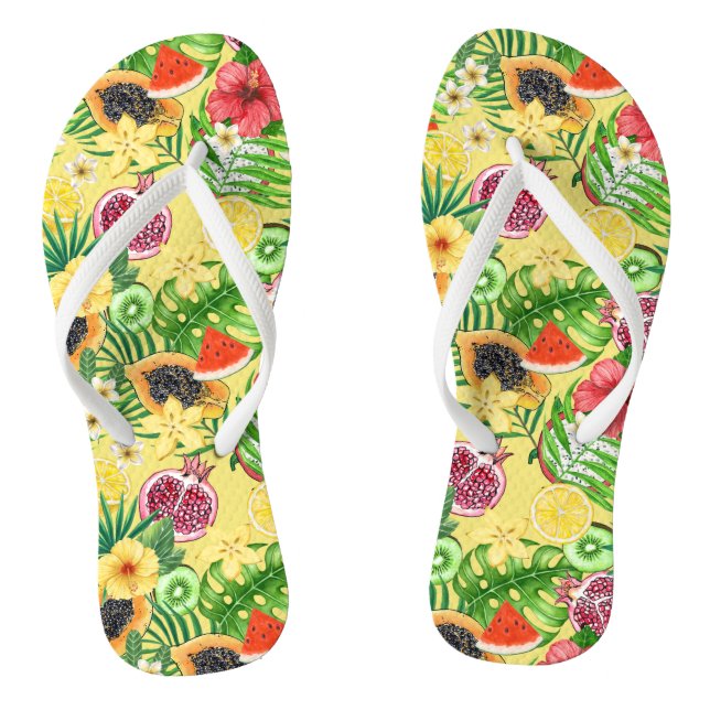 Chanclas Mezcla tropical, flores y hojas en amarillo (Plantilla)