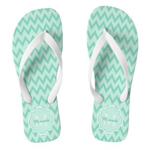 Chanclas Mint Green Chevron Zigzag Nombre y Monograma