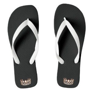 Chanclas Miss EE.UU. Adultos Oro Crown White Flip Flops