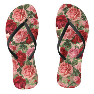 Chanclas Moda Elegante Vintage Roses Roses Rojos Floral