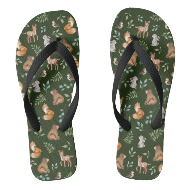 Chanclas Moda Moody Green Woodland Forest Animals Bear Deer (Plantilla)