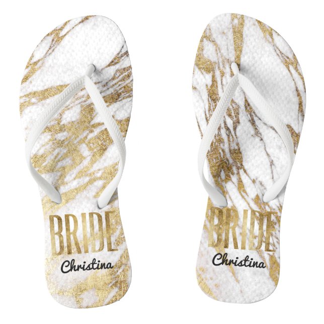 Chanclas Moda Oro Marble Blanco Boda Bachelorette (Plantilla)