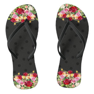 Chanclas Moda: puntos y Rosas de la polka negra femenina