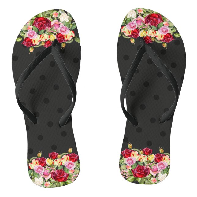 Chanclas Moda: puntos y Rosas de la polka negra femenina (Plantilla)