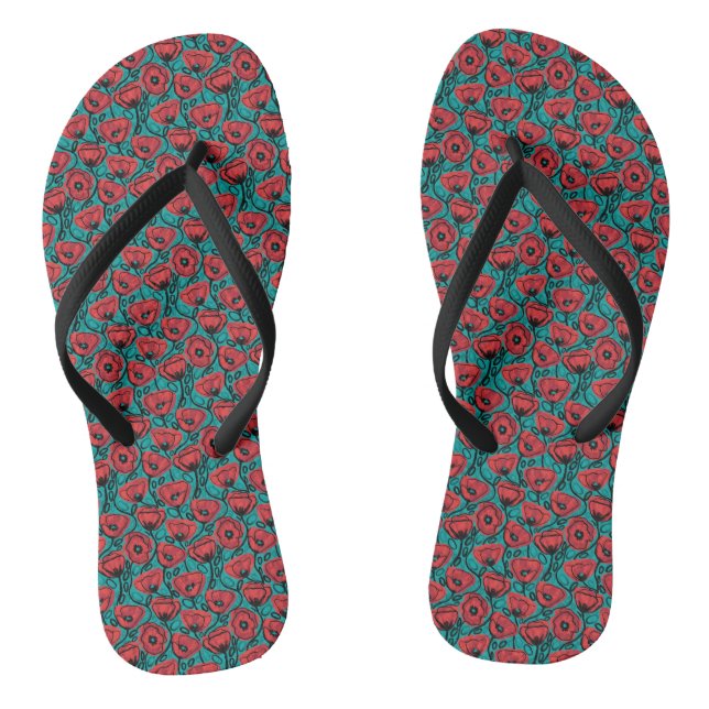 Chanclas Modern Abstract Red Poppy Floral Pattern (Plantilla)