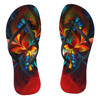 Chanclas Modern Floral Resumen Art Naranja Patrón Azul #14