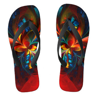 Chanclas Modern Floral Resumen Art Naranja Patrón Azul #14