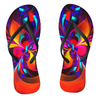 Chanclas Modern Floral Resumen Arte Patrón Azul Rojo #07