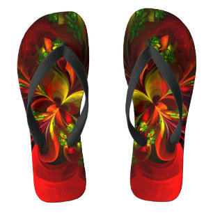 Chanclas Modern Red Green Floral Abstract Art Pattern #05