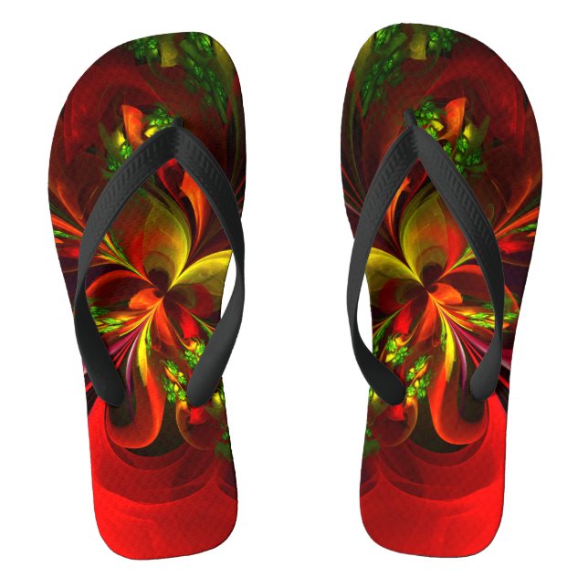 Chanclas Modern Red Green Floral Abstract Art Pattern #05 (Plantilla)