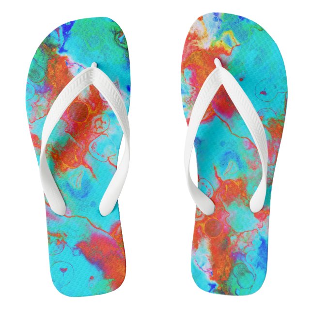 Chanclas Moderna Naranja azul Verde azulado acuarela mujere (Plantilla)