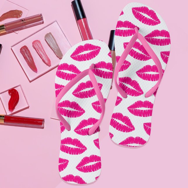 Chanclas Moderno Palo de labio rosado caliente Kiss Lips Mu (Pink lipstick kisses flip flops just for you!)